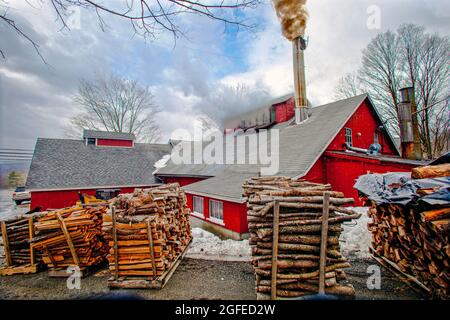 Goulds Sugar Shack in Shelburne Falls, Massachusetts in the spring making maple syrup Stock Photo