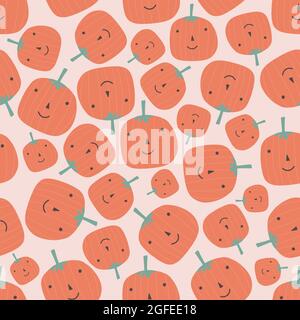 Halloween seamless pattern for design. Halloween symbols pumpkins, cartoon boo style. Digital paper Stock Vector