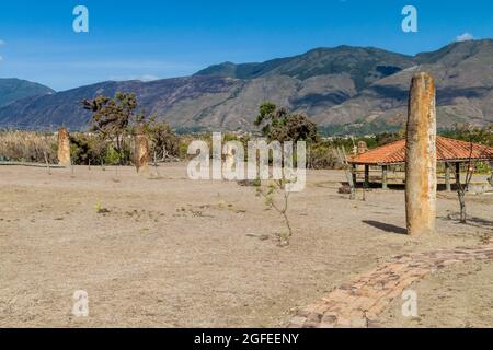 Archeological site El Infernito with a collection of stone menhirs. Villa de Leyva town, Colombia. Stock Photo