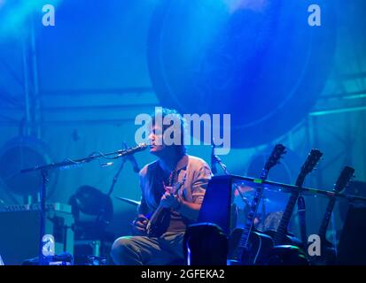 JULY 16, 2021 - GENOA, ITALY: Italian rock band Negrita plays live in Villa Serra at Genoa, Italy for Goa-Boa Festival 2021 Stock Photo