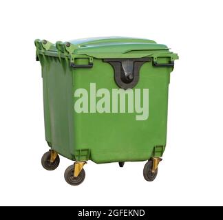 Trash can recycling on wheels isolated on white background Stock Photo