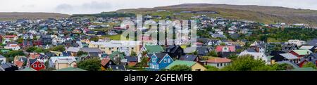 Panoramic view of the  of capital Torshavn on Vagar island, Faroe Islands, Denmark North Europe. Stock Photo