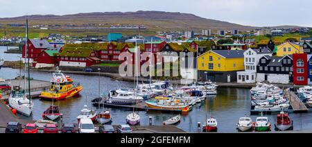 Panoramic view of the  of capital Torshavn on Vagar island, Faroe Islands, Denmark North Europe. Stock Photo