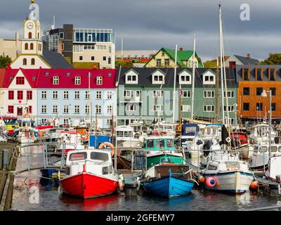 Panoramic view of the  of capital Torshavn on Vagar island, Faroe Islands, Denmark North Europe. Stock Photo