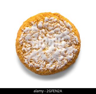Frosted Oatmeal Cookie Cut Out on White. Stock Photo