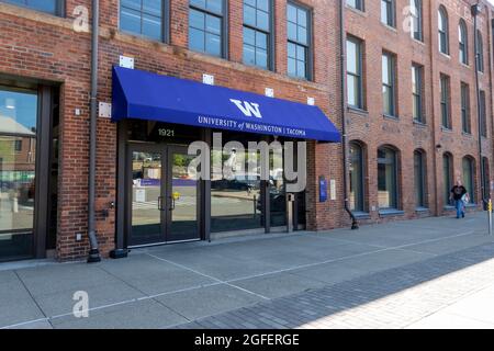 Tacoma, WA USA - circa August 2021: Angled view of the Cherry Parkes building at the University of Washington Tacoma campus. Stock Photo