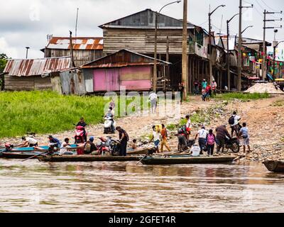 Belen, Peru - Sep 2017: Wooden houses on stilts in the floodplain of the Itaya River, the poorest part of Iquitos - Belén. Venice of Latin America. Iq Stock Photo