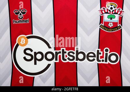 Close up of Southampton FC kit 2020/21. Stock Photo