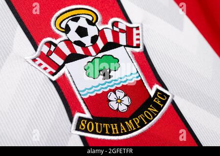 Close up of Southampton FC kit 2020/21. Stock Photo