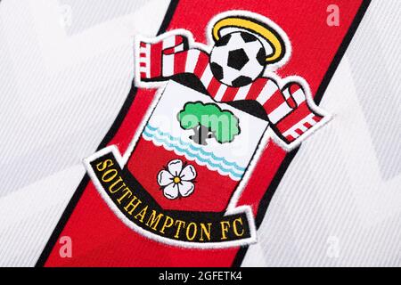 Close up of Southampton FC kit 2020/21. Stock Photo