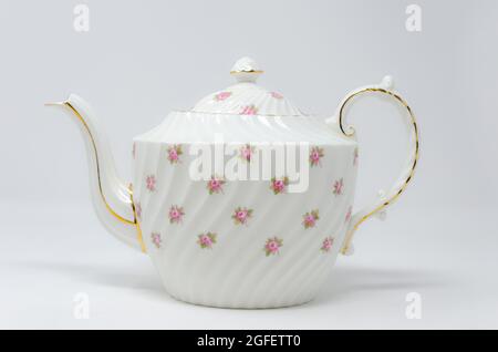 Beautiful Aynsley Tea Pot in Hathaway Pattern, vintage bone china, floral ornament Stock Photo