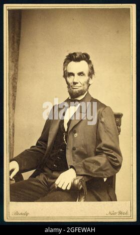 Abraham Lincoln, U.S. President. Seated portrait, facing front, January 8, 1864 / Taken by Brady, New York. One year before his death. Stock Photo