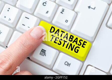 Hand writing sign Database Testing. Business showcase involves the retrieved values from the database by the web Typing Cooking Lesson Guidebook Stock Photo