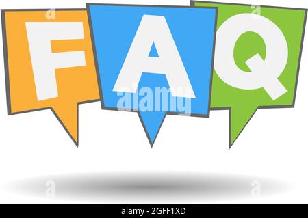 FAQ frequently asked questions, letters in colorful speech bubbles isolated on white background, vector illustration Stock Vector
