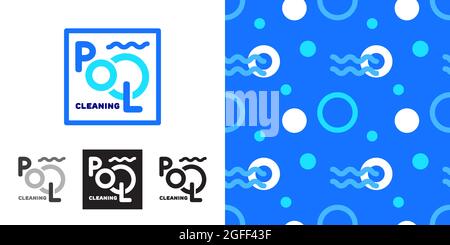 Pool cleaning. Logo or emblem. Seamless background Stock Vector