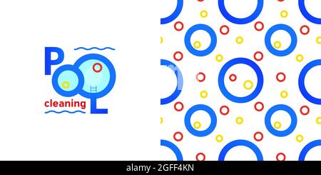 Cheerful logo, pool cleaning and maintenance. Seamless background for textile print or packaging Stock Vector