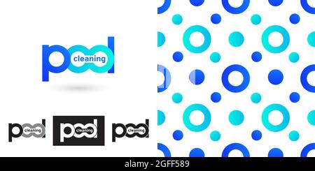 logo, cleaning and repair of the pool. Seamless background for textile print or packaging Stock Vector