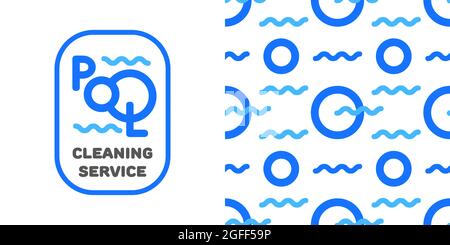 Logo or emblem, cleaning service and pool maintenance. Seamless background for print Stock Vector