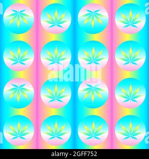 Seamless pattern with cannabis leaves. Vivid psychedelic hallucinations Stock Vector