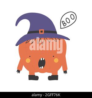 Halloween Pumpkin cute cartoon pumpkin monster Happy halloween print Stock Vector
