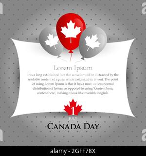 poster with a place for a test for Canada Day. balloons with a print of a maple leaf on a gray background Stock Vector