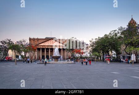 Facade of the Degollado Theater at sunset. Guadalajara, Mexico Stock Photo