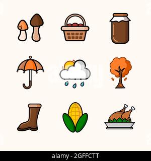 autumn icon set vector with detailed icon Stock Vector