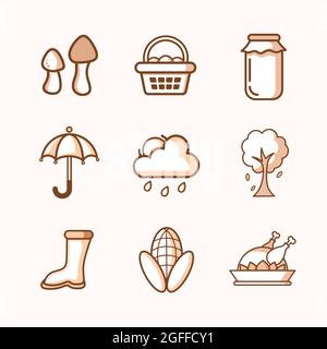 autumn icon set vector with three color design additional image can be edit layer by layer Stock Vector