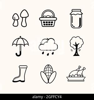 autumn icon set vector with only outline design additional image can be edit layer by layer Stock Vector