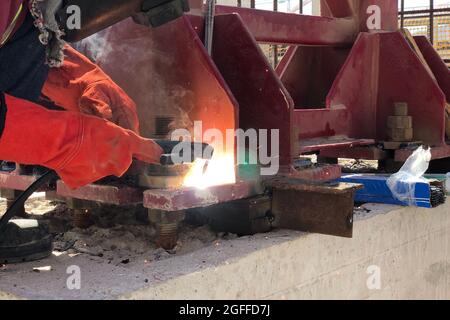 Close-up of welding works Stock Photo