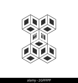 Cube isometric logo concept, 3d illustration, vector. Logotype design template isolated on white background Stock Vector