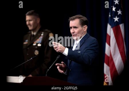 Arlington, United States Of America. 25th Aug, 2021. Pentagon Press Secretary John Kirby speaks at a press briefing on Afghanistan at the Pentagon August 24, 2021 in Arlington, Virginia. Credit: Planetpix/Alamy Live News Stock Photo