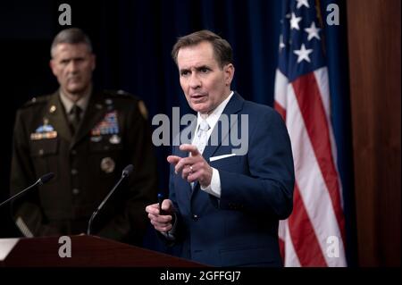 Arlington, United States Of America. 25th Aug, 2021. Pentagon Press Secretary John Kirby speaks at a press briefing on Afghanistan at the Pentagon August 24, 2021 in Arlington, Virginia. Credit: Planetpix/Alamy Live News Stock Photo