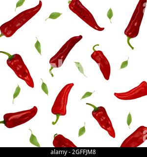 Falling red peppers isolated on a white background . Flying vegetables. Stock Photo