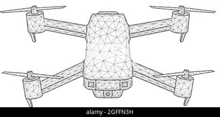 Quadcopter low poly design, drone polygonal vector illustration. Unmanned aerial vehicle concept design. Stock Vector