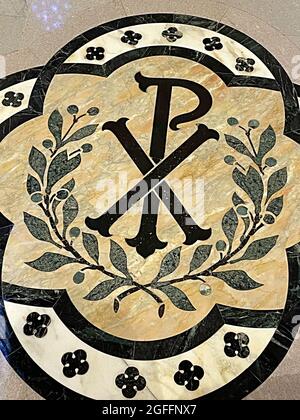 Interior, Chi-Rho Symbol,  Cathedral of St. Patrick, Fifth Avenue, NYC Stock Photo