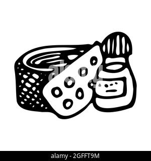 Doodles with pills, medicine and bandage on a white background. Doodle with tablets. Healthcare, coronavirus.Protection icon vector. Stock Vector