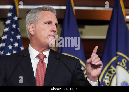 Washington, United States. 25th Aug, 2021. US House Minority Leader, Kevin McCarthy (R-CA) speaks during his weekly press conference about Afghanistan, at HVC/Capitol Hill. Credit: SOPA Images Limited/Alamy Live News Stock Photo