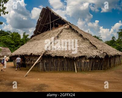 Iquitos, Peru- Sep 2017: Maloka, typical  house of  Bora tribe indian, Amazonia, Latin America Stock Photo