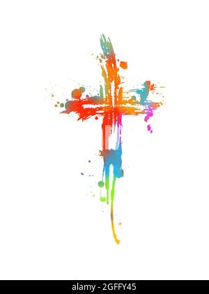 colored cross made of blots. Happy easter. hand drawing. Not AI, Vector ...