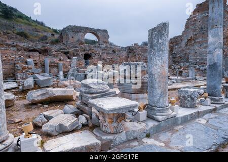 Selcuk, Izmir, Turkey - 03.09.2021: old stones and remnants of Private House brothel in Ephesus ruins, historical ancient Roman archaeological sites i Stock Photo