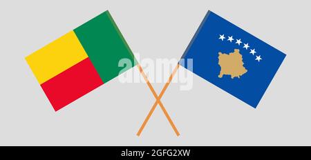 Crossed flags of Kosovo and Benin Stock Vector