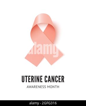 Uterine cancer awareness ribbon vector illustration isolated on white background. Realistic vector peach silk ribbon with loop Stock Vector