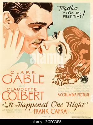 Movie poster: It Happened One Night (1934): Directed by Frank Capra. With Clark Gable, Claudette Colbert, Walter Connolly, Roscoe Karns. Stock Photo