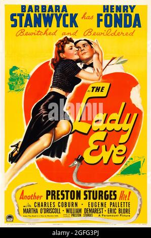 The Lady Eve is a 1941 American screwball comedy film written and directed by Preston Sturges and starring Barbara Stanwyck and Henry Fonda. Stock Photo