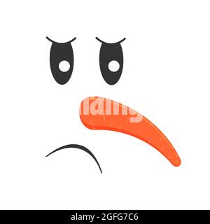 Sad snowman face with carrot nose. Snowman head with unhappy emotion. Winter holidays design. Vector cartoon illustration. Stock Vector