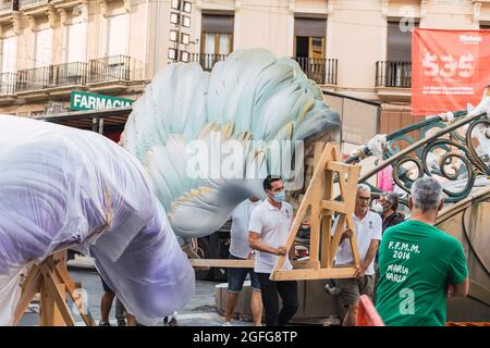 Valencia, Spain - August, 2021: Las Fallas of Valencia returns in 2021 after the coronavirus COVID-19 pandemic, the most important festival in Valenci Stock Photo