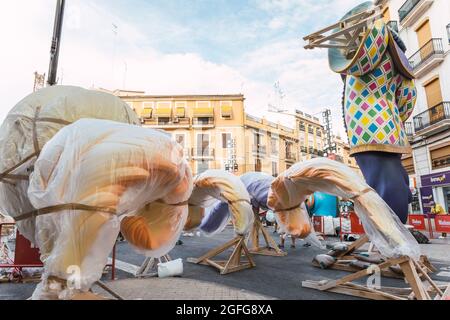 Valencia, Spain - August, 2021: Las Fallas of Valencia returns in 2021 after the coronavirus COVID-19 pandemic, the most important festival in the cit Stock Photo