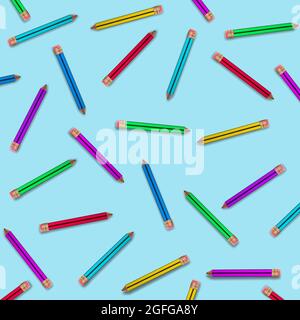 Color pencils pattern on a blue background. Creative minimal concept. Back to school background. Stock Photo