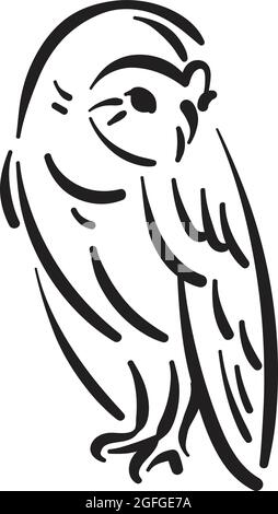 Line style owl bird hand drawn illustration Stock Vector